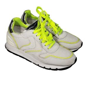 Viole Blanche Julia White Neon Green Silver Heel Accent Ribbed 36 5.5 Sneakers